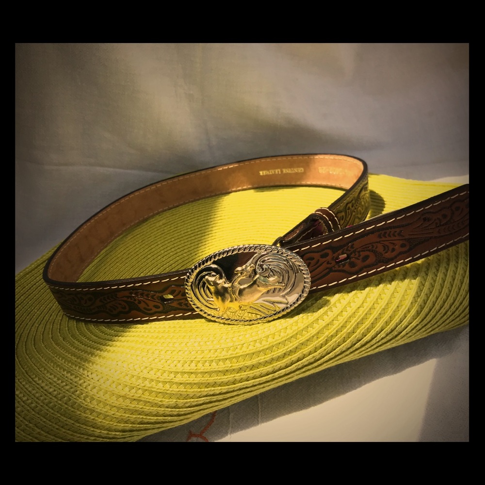 Nocona western kids brown leather belt buckle